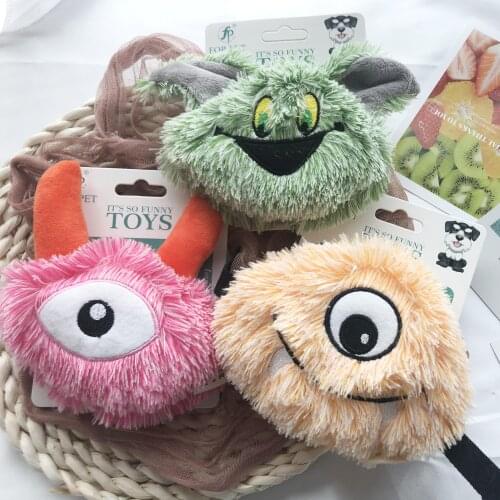 Fluffy Plush One Eye Monster Squeaky Dog Chew Toy Red Yellow Green Fits for ALL Breeds Dogs Labrador Samoyed Shiba French Bull