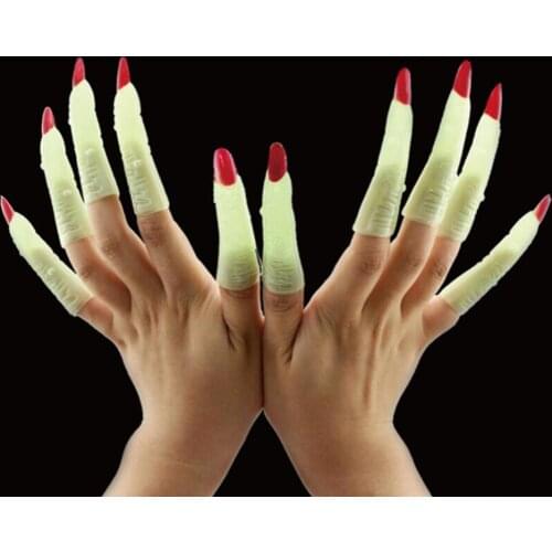 10Pcs Halloween Witch magics fake nail set Glow in the Dark Zombie Witch Fake Finger Nails Set Halloween Party Prop DIY Decor