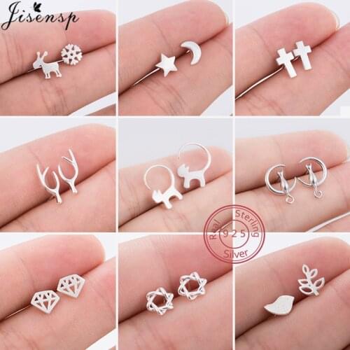 100% 925 Sterling Silver Star Moon Stud Earrings for Women Children Jewelry Cute Cat Deer Snowflake Earings Christmas Pendients