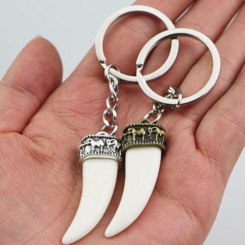 2colors New High Quality Ivory Shape Key Chains Jewelry For Men Boys Animal Tooth Keyring Gifts