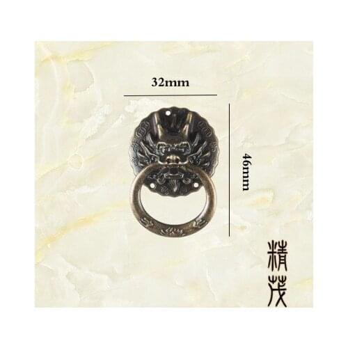 2Pc 32x46mm Vintage Dragon Head Furniture Door Pull Handle Zinc Alloy Cabinet Dresser Drawer Knob Ring Handle Furniture Hareware