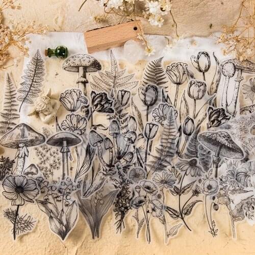 20Pcs/Bag Vintage Black White Plants Series Paper Sticker Package DIY Diary Journal Decoration Sticker Album Scrapbooking