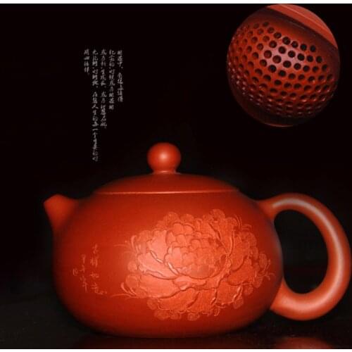 Authentic Yixing Teapots Ceramic Teapot 180ml Handmade Kung Fu Set Porcelain Kettle Peony Xishi Purple Clay Tea Pot Bouns 3 Cups