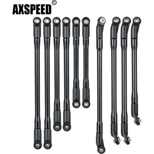 AXSPEED 10Pcs CNC Aluminum Rod Link Linkage for Axial SCX10 II 90046 90047 313mm Wheelbase 1/10 RC Crawler Car Upgrade Parts