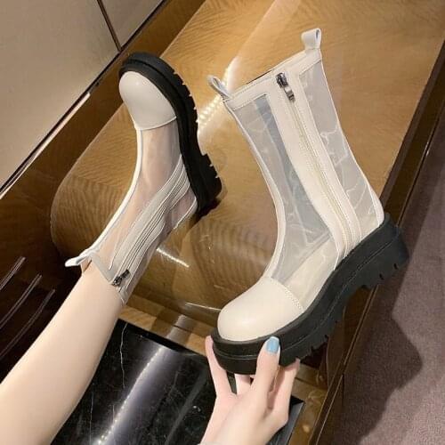 Blue Marten Boots Summer Thin Breathable Mesh Hollow Boots 2021 Chelsea Boots with Heavy Soles