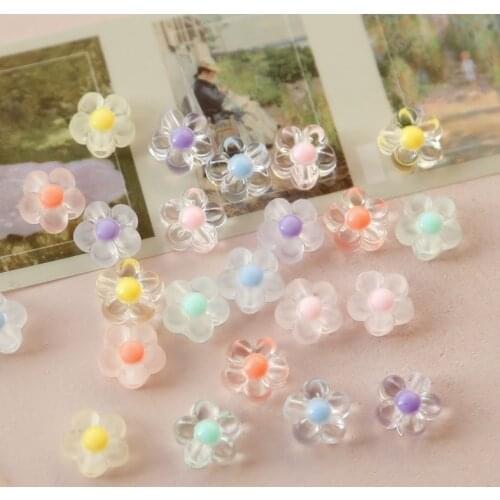 100pcs 12*13mm Acrylic Spaced Beads Solid / Transparent Flower Shape Beads For Jewelry Making DIY Necklace Earrings Accessories