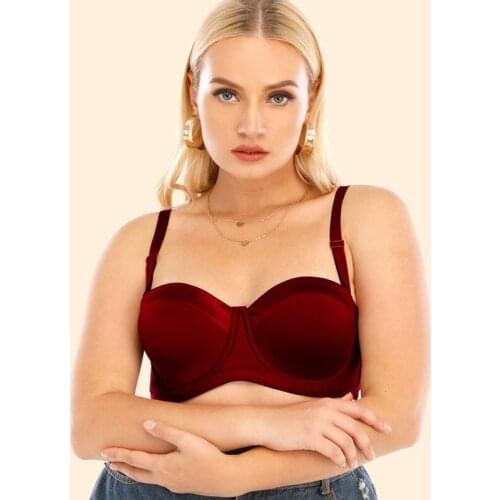 Large Size Strapless Bra Push Up Invisible Anti Slip Silicon Underwear Women Underwire Gathered Lingerie Backless Bra 44D 100 D