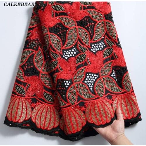 Black African 100% Cotton Lace Fabric 5 Yards For Dress 2021 High Quality Nigerian Swiss Voile Lace Materials With Stones S2280