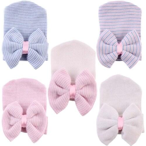 Citgeett Toddler Kids Girl Boy Baby Infant Crochet Knit Hat Beanie Striped Bowknot Cute Cap