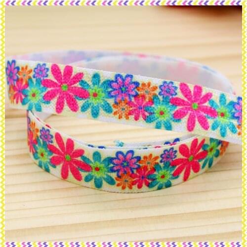 DHK 5/8'' 5yards Fold Elastic FOE flowers printed headband headwear hair band diy decoration OEM Wholesale C87