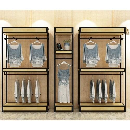 Double clothing store hangers display rack adjustable height mens and womens clothing store hangers landing wrought iron