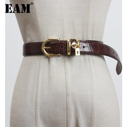 [EAM] Pu Leather Black Buckle Split Long Wide Belt Personality Women New Fashion Tide All-match Spring Autumn 2021 1DC744