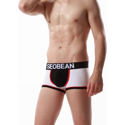 Hot selling!brand seobean breathable mens gay underwear U convex mens sexy boxers cotton boxer shorts wholesale underpants men