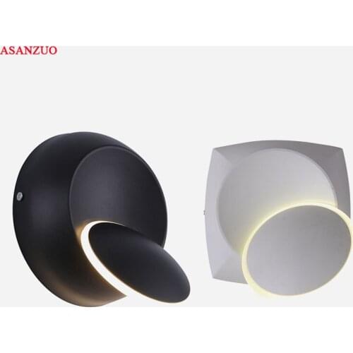 Square Round 5W LED Wall Lamp 360 Degrees Adjustable Rotation Night Light Black White Modern Creative Corridor Lamp