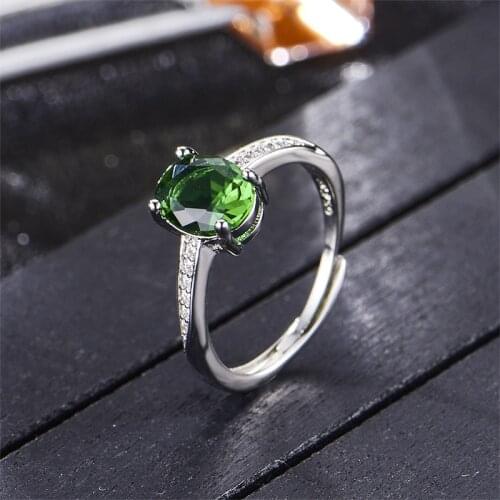 Fashion Emerald Women Ring Silver Finger Rings For Female Engagement Wedding Party Gift Oval Shape Green Stone Jewelry Drop Ship