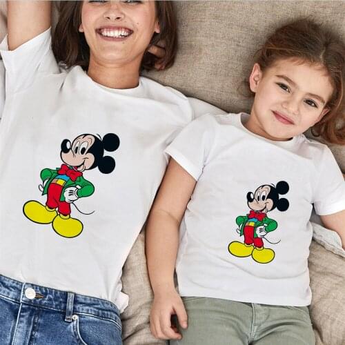 Fashion Disney Mickey Mouse Family Matching Outfits Summer Short Sleeve Casual Loose O-neck Mommy And Me Family Look Tshirt