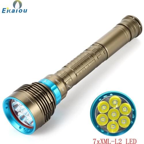 Powerful 7x XML- L2 T6 High lumens LED Diving Flashlight 100M Underwater Waterproof IPX8 Tactical Torch Lamp