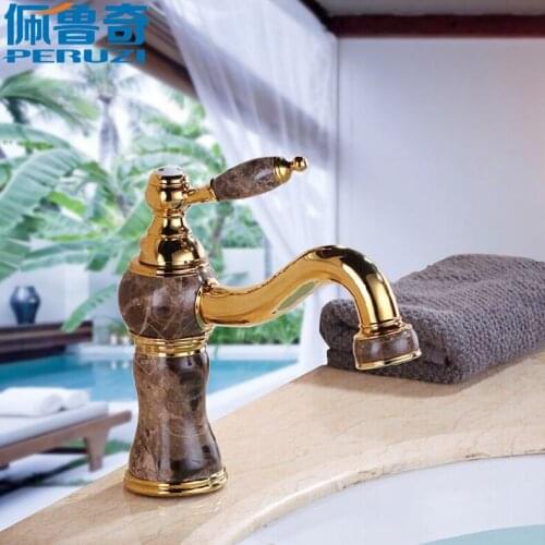 Bathroom marble full copper gold tap with cold and hot water washs face basin bibcock Vintage Antique European style
