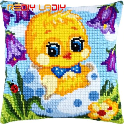 Cross Stitch Cushion Kits Chicken Boy Pillow Case Pre-Printed Canvas Acrylic Chunky Yarn Arts & Crafts Cross-stitch Needlepoint