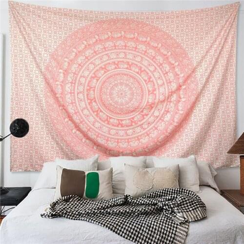 Pink Mandala Wall Hanging Tapestry India Elephant Macrame Psychedelic Carpet Blanket Polyester Fabric Wall Cloth Dorm Background