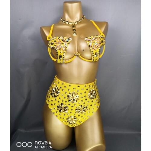 New Shining Fashion Belly dance costume Women Sexy Samba Carnival set Golden Wire Bra&Pants Samba Suit performance wear C024-1