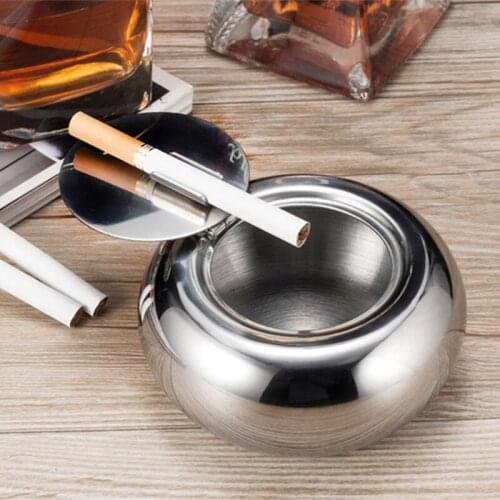 Newest Round Stainless Steel Cigarette Ashtray Home Office Hotel Bar Ash Holder For Gift Cigarettes Smoking Accessory Ashslot
