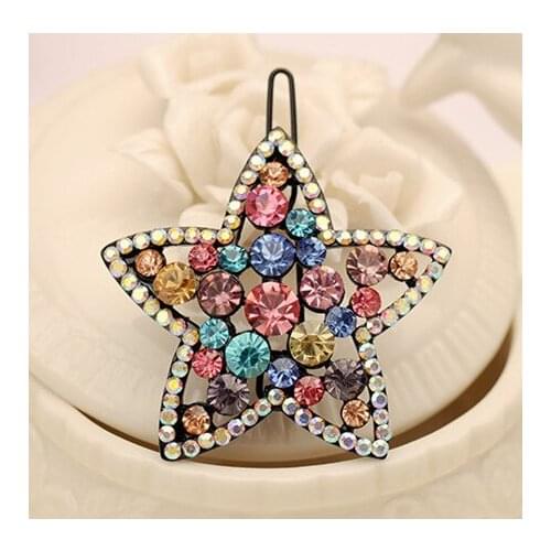 New Korean Style Barrettes Womens Hair accessories Bling Colorful Rhinestone Star Hair Clips