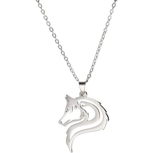 Silver Color Stainless Steel 316L Wolf Head Necklace Women Chain Choker DIY Wild Animal Necklace for Woman Men Jewelry Accessory