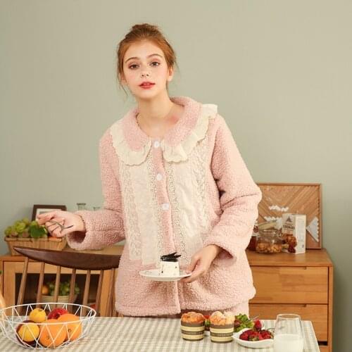 Pyjamas Set Winter Thick Warm Flannel Pajamas Sets For Women Sleepwear Home Clothing Pajama Home Wear Sexy Night gowns lace