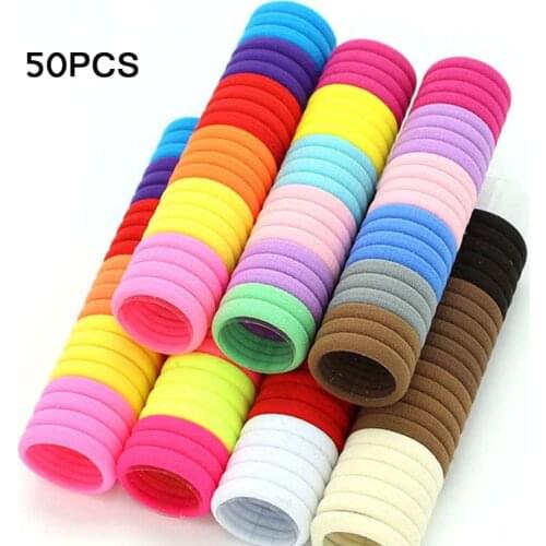 50pc/lot Girls Hair Bands Candy Fluorescence Colored Elastic Ponytail Holders Rubber Tie Gum Hair Rope Hair Accessories Black