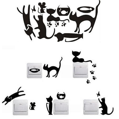 Lovely Cat Light Switch Phone Wall Stickers For Kids Rooms Diy Home Decoration Cartoon Animals Wall Decals Pvc Mural Art