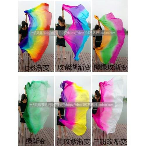 Various Gradient color real Silk Hand Scarfs for Belly Dance Colorful 100% real silk Veils for Stage Show Dancing silk Scarf