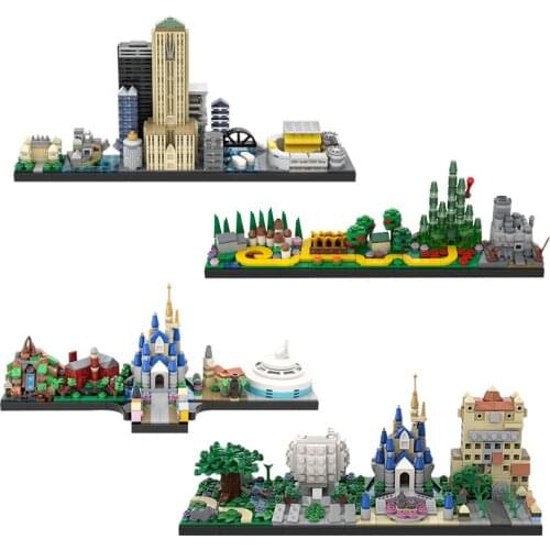 MOC Fairy Tale Skyline Architecture Building Blocks Magic Kingdom Skyline City Street View Bricks DIY Toy for Children Xmas Gif