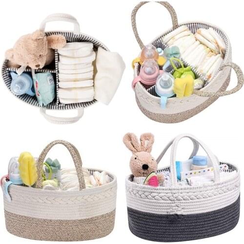Baby Diaper Bag High Capacity Woven Portable Diaper Stackers Mummy Bag Reusable Nursery Basket Outdoor Travel Nappy Caddies