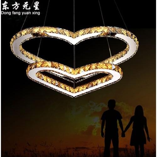 LED crystal chandelier light modern stainless steel lamp heart-shaped crystal lighting romantic princess bedroom indoor light
