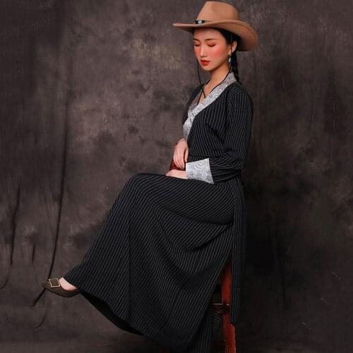 Traditional Tibetan Qipao Clothing Embroidery Asian ethnic Style Cheongsam for Women oriental vestido classical costume