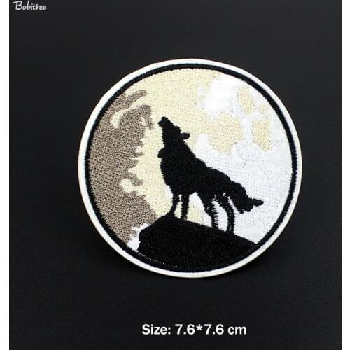 Amazing Moon Night Wolf Size 7.6*7.6 cm Clothes Patches Iron on Embroidered Badges Stickers Applique Decoration