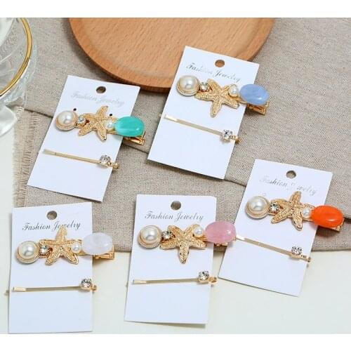 High Quality Acrylic Starfish Rhinestone Imitation Pearl Hair Clip Headdress Women Bohemian Summer Party Hairpin Barrette Stick