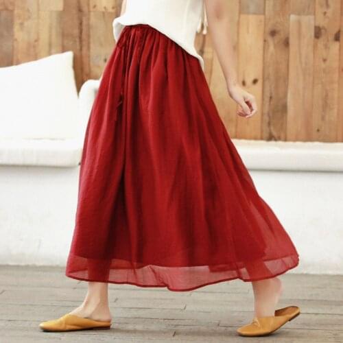 Women Spring Summer Double Layer Solid Color Elastic Waist Skirts Ladies Vintage Mercerized cotton Skirt Female 2020 Skirt