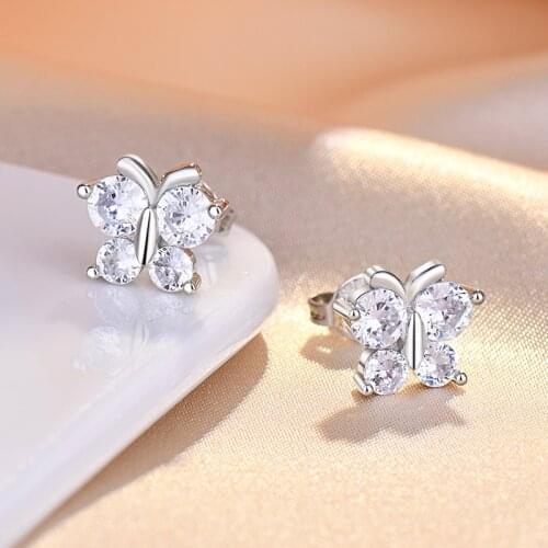Dainty Zircon Butterfly 925 Sterling Silver Stud Earrings For Women KoreanTemperament Small Ear Pin Prevent allergy Jewelry Gift