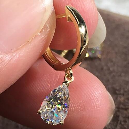 18K Yellow Gold Women Drop Clip Hoop Earrings Moissanite Diamonds 0.5 1 2 Carat Water Drop Wedding Party Engagement Anniversary