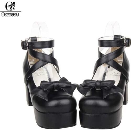 ROLECOS Vintage Black Lolita Shoes Women Thick Heel Shoes Female Ankle Strap Platform Maid for Women Cosplay Lolita Shoes