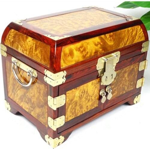Gold camphor Moon mirror box red wood jewelry box jewelry box wedding gift ideas and practical Decoration