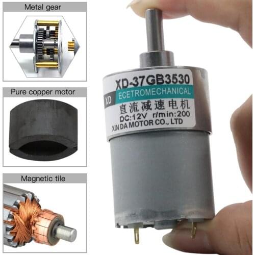 1PCS miniature 10W power 0.3-0.5A brushed DC motor 6 12 24V low speed motor 5-500rpm reduction gear motor 37GB3530
