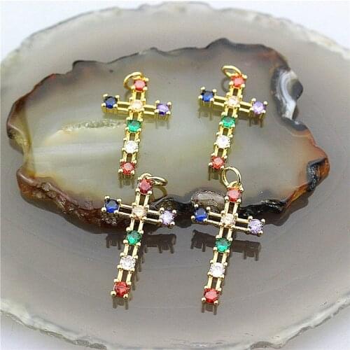 17*28mm 15pcs/lot New fashion rainbow cz cross pendant,popular cubic zircon charm,bracelet/necklace accessories jewelry