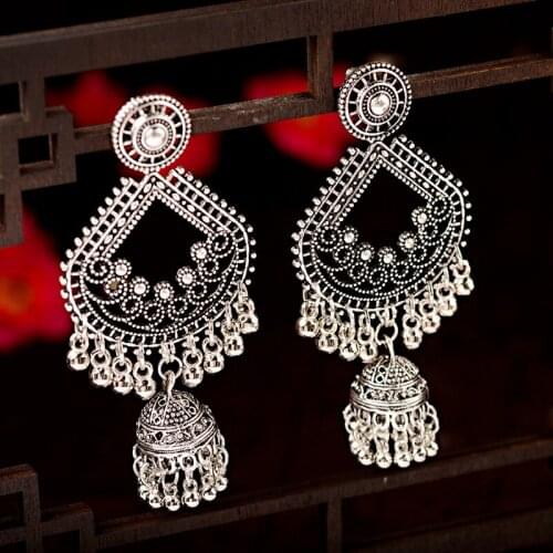 2020 Womens Flower Hollow Turkish Vintage Jhumka Drop Earrings Bells Tassel Ethnic Indian Turkey Jewelry Bijoux Ladies