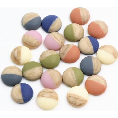 40pcs 12mm Mix Colors Wood grain Frosted imitation leather Style Flat back Resin Cabochons Fit 12mm Cameo Base Button