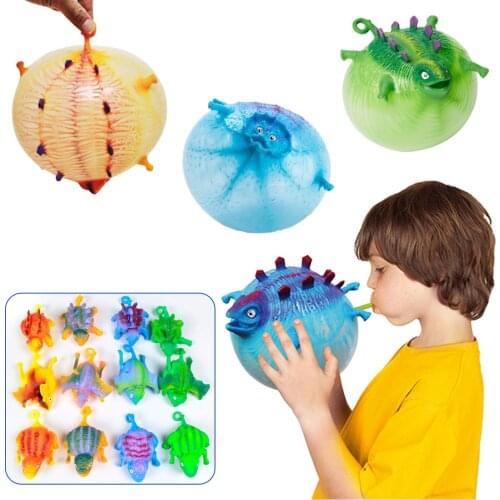 Besegad Kids Animals Dinosaur Inflatable Blowing Balloon Squeeze Ball Toy for Children Birthday Christmas Gift Stress Relief
