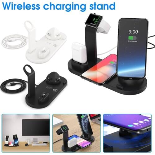 6 in 1 Wireless Charger Mobile Phone Watch Earphone Charging Bracket USB Wired Stand Desktop 10W Fast Charging for iOS Android