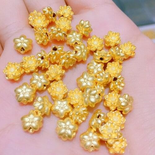 Wholesale 24K Yellow Gold Beads 999 Yellow Gold Lotus Bracelet DIY Beads Bracelet 1pcs